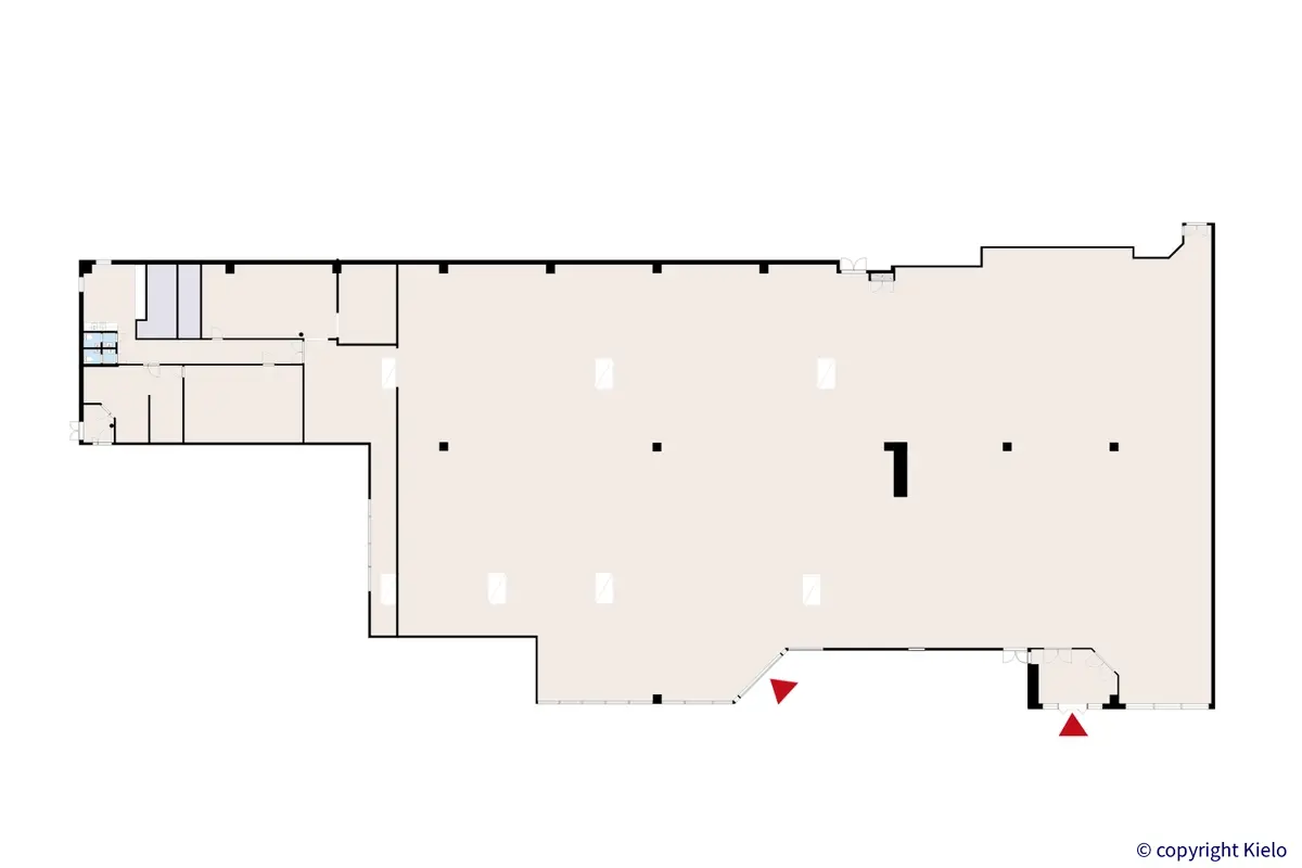 Vapaaherrantie 2, Jyväskylä, katutason 2635 m2 toimitilan pohjakuva.