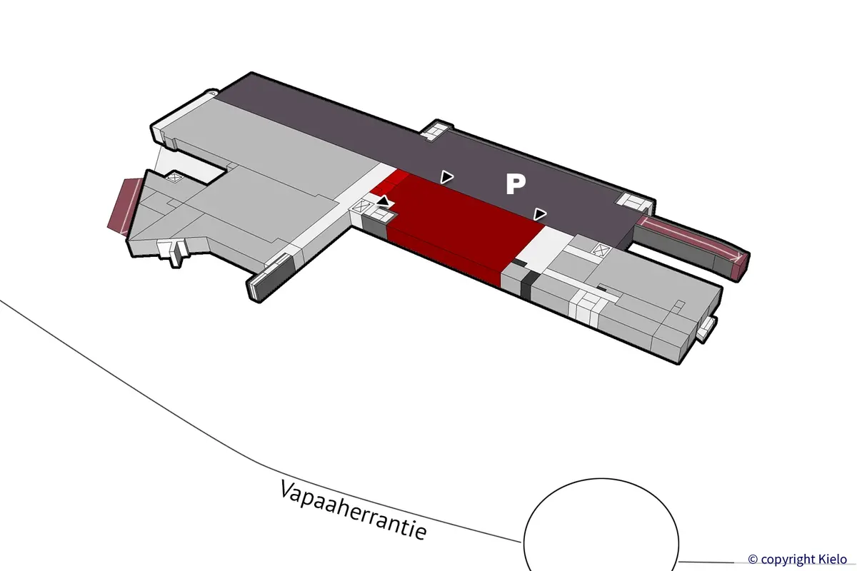 Jyväskylän Vapaaherrantie 2, kellarikerroksen 464 m2 toimitilan sijaintikuva.