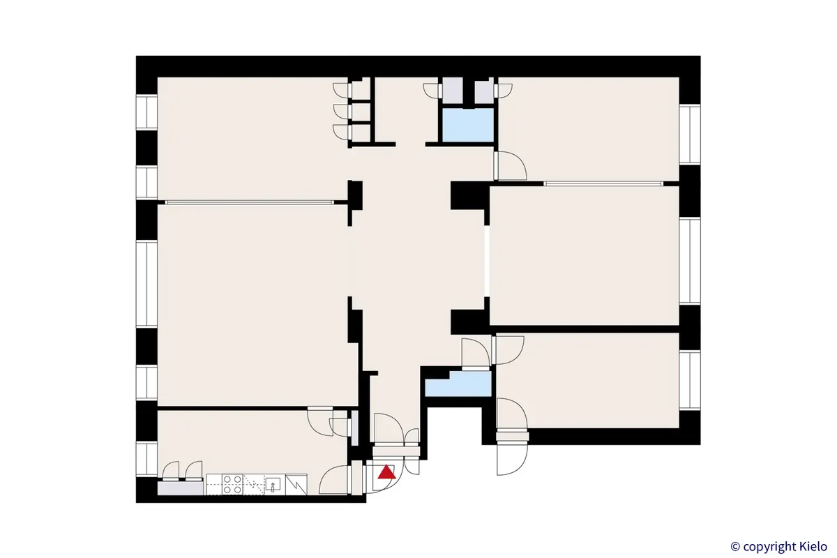 Kauppakatu 18 C, Jyväskylä, 4. kerroksen 155 m2 toimitilan pohjakuva.