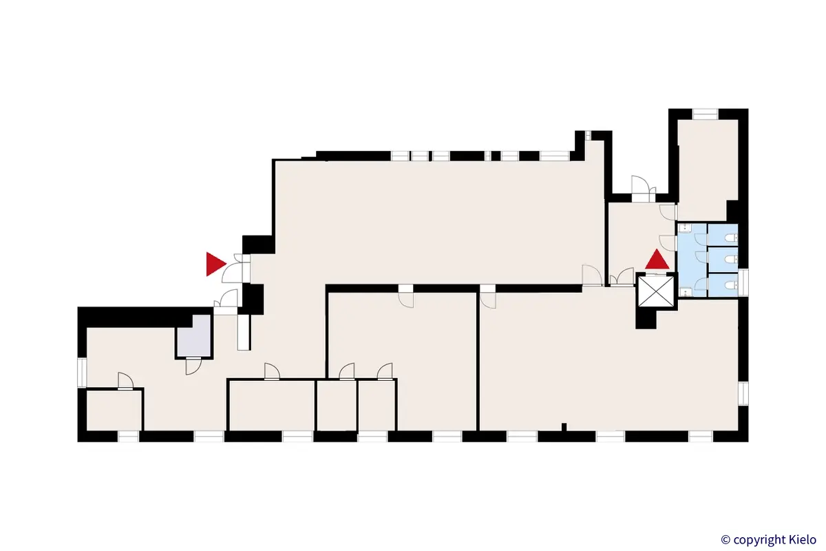 Puistonkulma kolmannen kerroksen 389 m2 toimitilan pohjakuva.