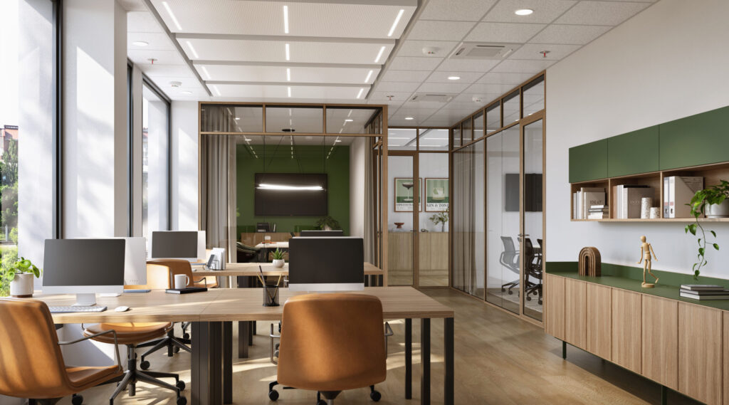 kauppakaari toimitilan toimistotilan visualisointi